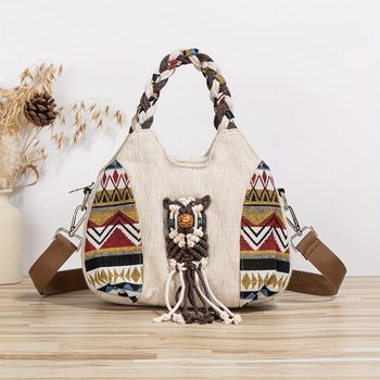 Bolso de mano de estilo étnico bohemio para mujer, con múltiples compartimentos, bolso de hombro cruzado