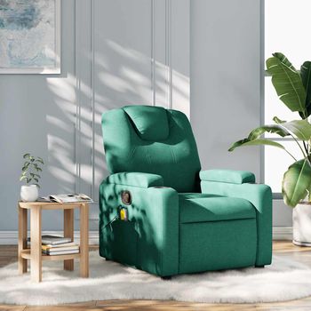 vidaXL Sillón de masaje reclinable de tela verde oscuro