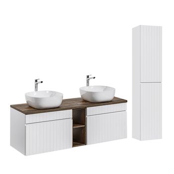 Set mueble lavabo 2 nichos y columna estratificado blanco