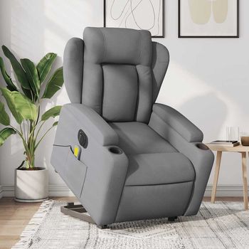 vidaXL Sillón de masaje eléctrico reclinable elevable tela gris claro