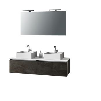 Mueble de baño de 8 piezas con doble lavabo en melamina oxido