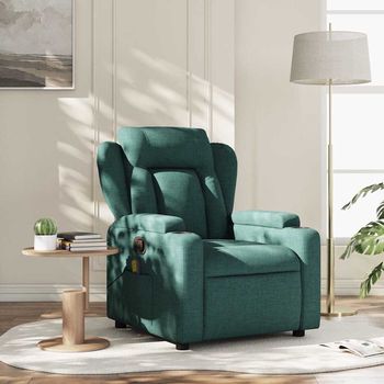 vidaXL Sillón de masaje reclinable de tela verde oscuro