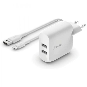 Belkin Boost Charge Cargador Dual USB-a 24 W Blanco + Cable USB-C