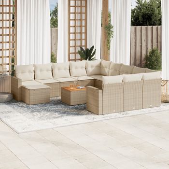 vidaXL Set sofás de jardín con cojines 13 pzas ratán sintético beige