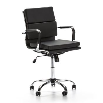 Sillón de oficina reclinable negro, piel sintética, altura ajustable