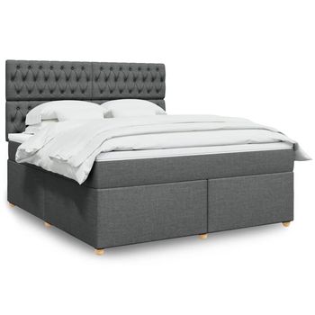 vidaXL Cama box spring con colchón tela gris oscuro 180x200 cm