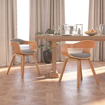 vidaXL Sillas de comedor 2 uds madera curvada y tela gris taupe