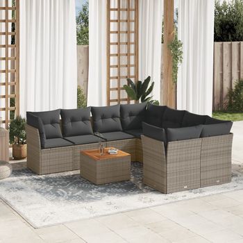 vidaXL Set de muebles de jardín 9 pzas y cojines ratán sintético gris