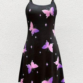 Vestido De Tirantes Estampado De Mariposa, Elegante Vestido Sin Mangas Para Primavera Y Verano, Ropa De Mujer