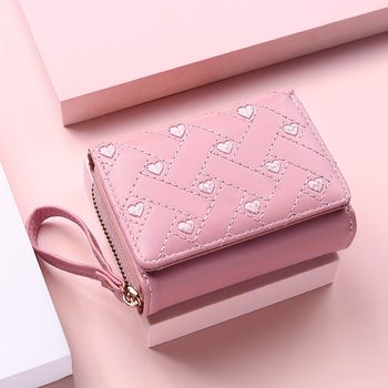 Billetera de cuero sintético con bordado de corazón, billetera pequeña linda para mujeres con múltiples ranuras para tarjetas