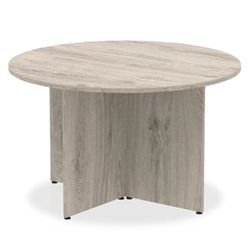 Impulse 1200mm Round Table Grey Oak Top Arrowhead Leg