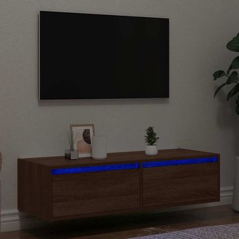 vidaXL Mueble de TV con luces LED roble marrón 100X35,5x25 cm