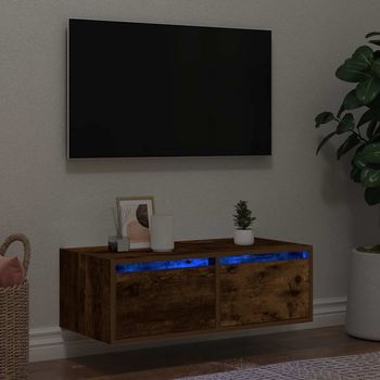 vidaXL Mueble de TV con luces LED roble ahumado 75x35,5x25 cm