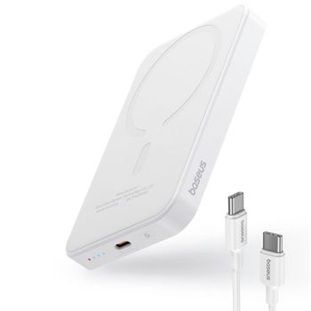 Baseus Powerbank 5000mAh con Carga Inalámbrica MagSafe 20W Blanca + Cable USB-C a USB-C 30cm Blanco