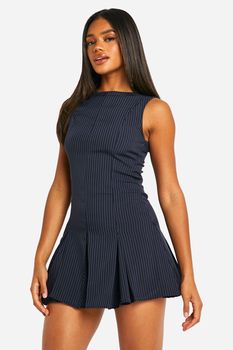 Vestido Mini Plisado De Raya Diplomática, Navy