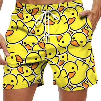 Pantalones Cortos Casuales Para Hombres Con Estampado Digital De Patos De Dibujos Animados Y Bolsillos Para Deportes De Playa En Verano