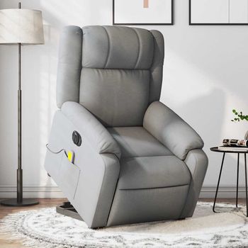 vidaXL Sillón de masaje eléctrico reclinable elevable tela gris claro