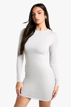 Vestido Mini Premium Súper Suave De Manga Larga Ajustado, Gris