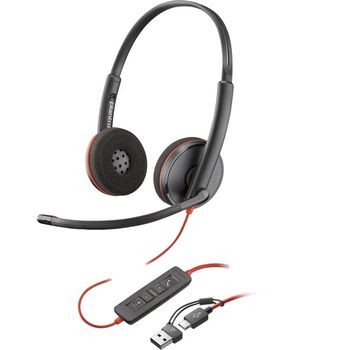 Poly Blackwire 3220 Auriculares Estéreo USB-C Negros + Adaptador de USB-C a USB-A