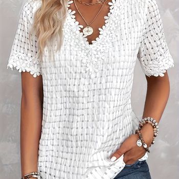 Blusa De Manga Corta Y Cuello En V, Elegante Y Suelta Para Primavera Y Verano, Ropa De Mujer