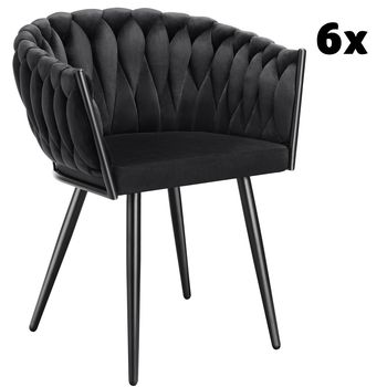 6 sillas de comedor de terciopelo, diseño anudado 60,5x55x75 cm negro