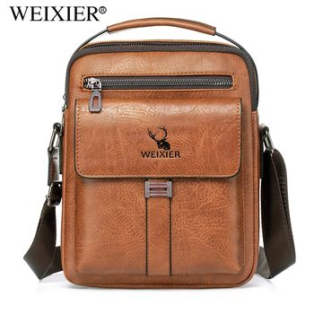 Bolso de mensajero para hombres WEIXIER PU, tendencia retro, bolso de hombro para hombres, bolso impermeable, bolso de mano, mochila para hombres