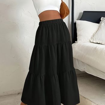 Falda Fruncida Con Dobladillo De Volantes, Elegante Falda De Cintura Elástica Para Primavera Y Verano, Ropa De Mujer