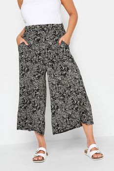 Yours Culottes Negros De Florecillas, Mujer Curvy Y Tallas Grandes, Yours