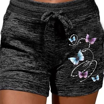 Pantalones cortos con estampado de mariposas y bolsillos dobles, pantalones casuales con cordón para primavera y verano, ropa de mujer