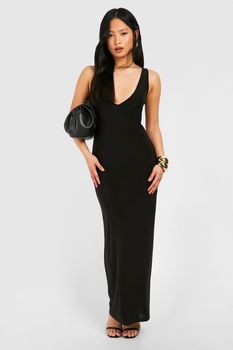 Vestido Petite Maxi Con Escote De Pico, Negro