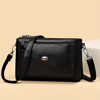 Bolso De Bandolera De Varias Capas, Bolso De Hombro De Cuero Sintético Suave, Cartera De Moda Con Cremallera Para Mujeres