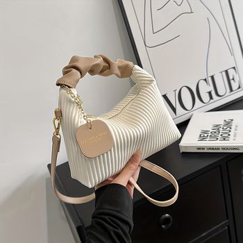 Bolso de mano plisado de moda para mujer, elegante bolso de piel sintética, bolso de hombro versátil con correa de cadena para fiesta