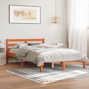 vidaXL Cama sin colchón madera maciza pino marrón cera 150x200 cm