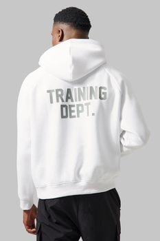 Sudadera Man Active Recta Con Capucha Y Estampado Training Dept, Blanco