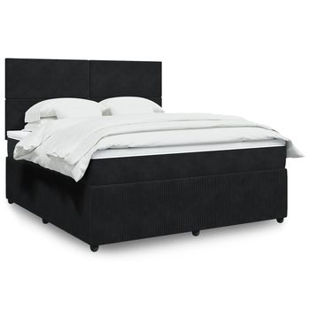 vidaXL Cama box spring con colchón terciopelo negro 180x200 cm