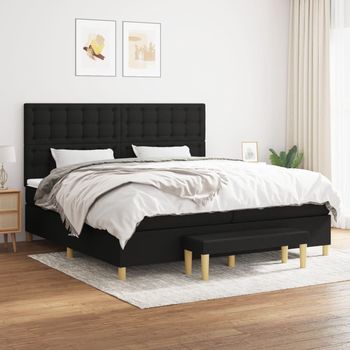 vidaXL Cama box spring con colchón tela negro 200x200 cm