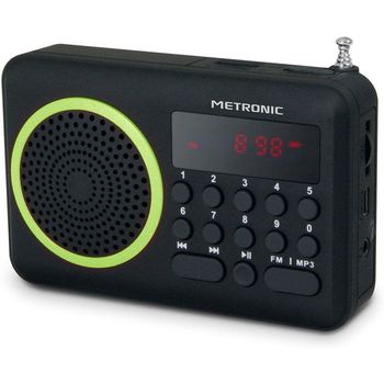 Metronic Radio FM MP3 Portátil USB/Micro SD Negro/Verde