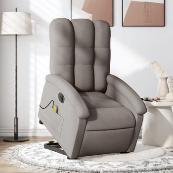 vidaXL Sillón de masaje eléctrico reclinable elevable tela taupé