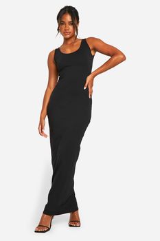 Vestido Maxi Básico Con Escote En U, Negro