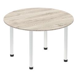 Impulse 1200mm Round Table Grey Oak Top Chrome Post Leg