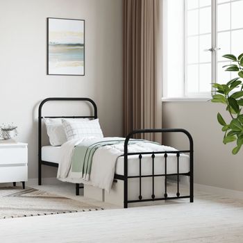 vidaXL Estructura cama sin colchón con estribo metal negro 75x190 cm