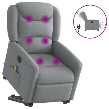 vidaXL Sillón de masaje eléctrico reclinable elevable tela gris claro