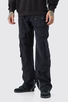 Pantalón Tall Cargo Holgado Con Cintura Fija, Negro