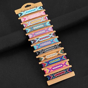 12PCS Pulseras tejidas a mano de rayas anchas bohemias, moda para hombres y mujeres en vacaciones y uso diario, buenos regalos