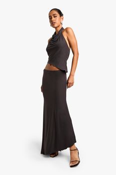 Falda Maxi Súper Suave Con Filo Ondulado, Gris