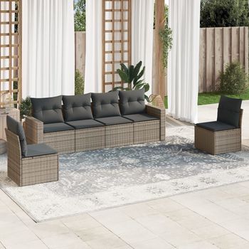 vidaXL Set de muebles de jardín 6 pzas y cojines ratán sintético gris