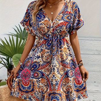 Vestido Con Estampado De Paisley, Vestido Casual De Manga Corta Para Primavera Y Verano, Ropa De Mujer