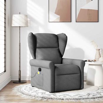 vidaXL Sillón de masaje reclinable de tela gris oscuro