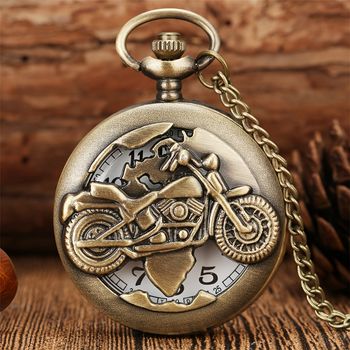 Reloj de bolsillo vintage de esqueleto de motocicleta de bronce punk hueco 3D para hombres, elección ideal para regalos