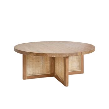 Mesa de centro redonda de madera de teca maciza y ratán ø 100 cm